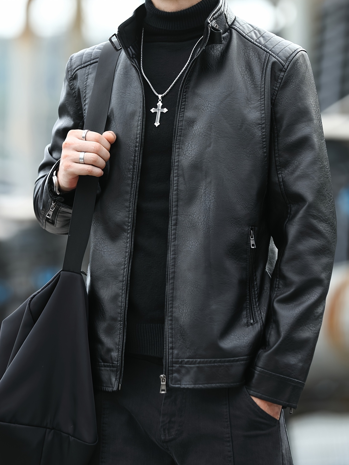 chaquetas cuero sintético hombre otoño invierno Temu Colombia - Main Image