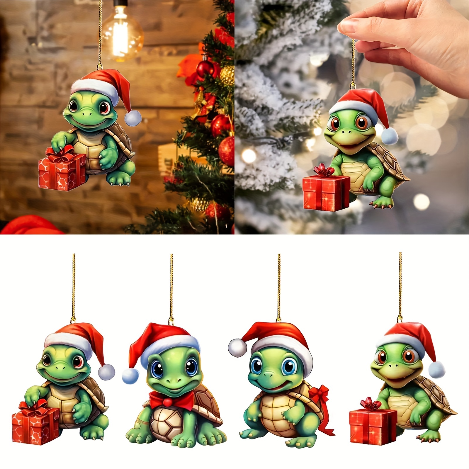 

4pcs Set Turtle Acrylic Ornaments - Christmas, & Easter Tree Decorations