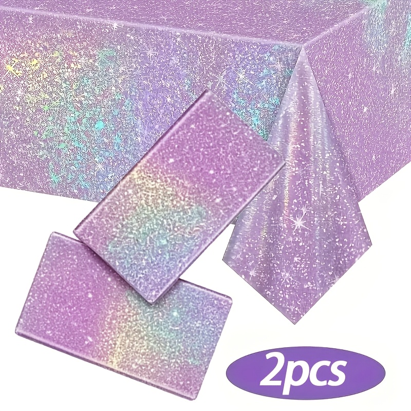TEMU Tablecloth - For Party Tablecloth, Purple Holographic Tablecloth - 2pcs/2pcs And 8pcs Table Clips, Home Decor Plastic Tablecloth - Suitable For