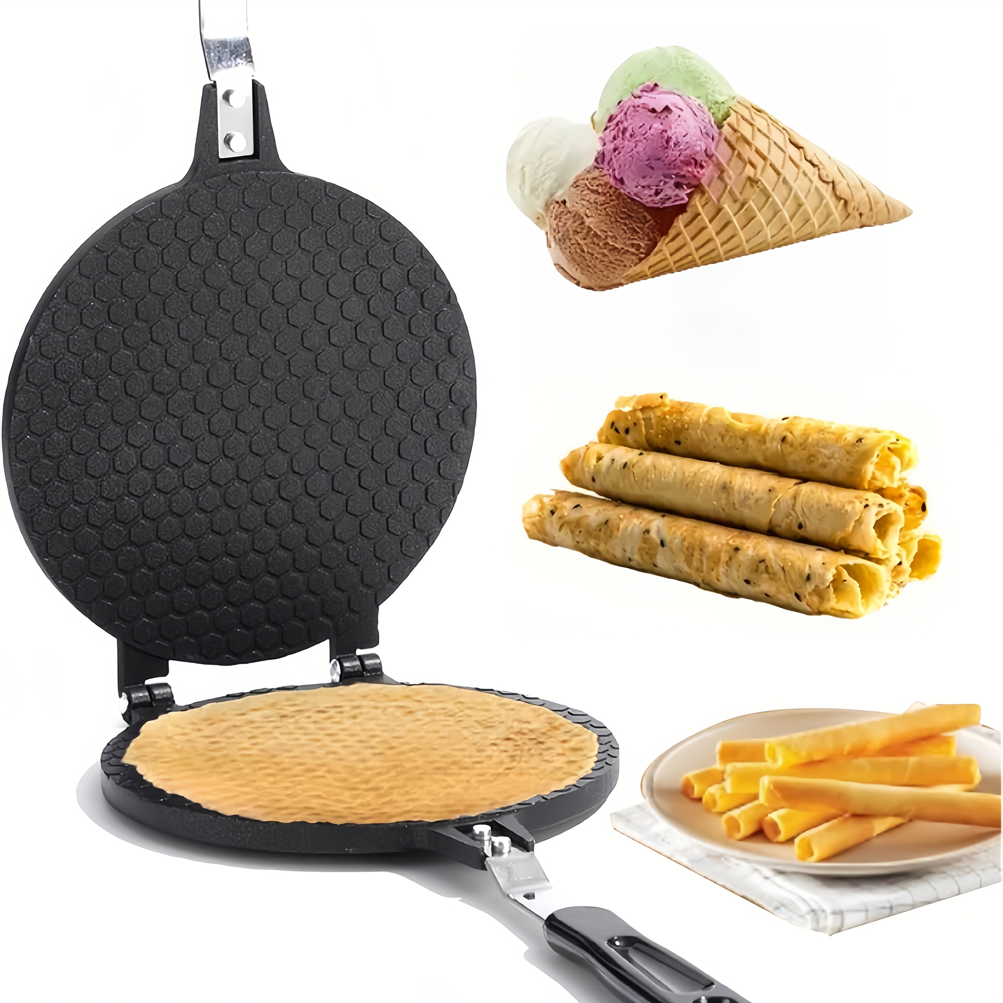 

1pc Deluxe Maker Ice Cream Cones And - , Pan With Heat-resistant Handle Bakeware For Home Baking Manual Uncharged Bakeware