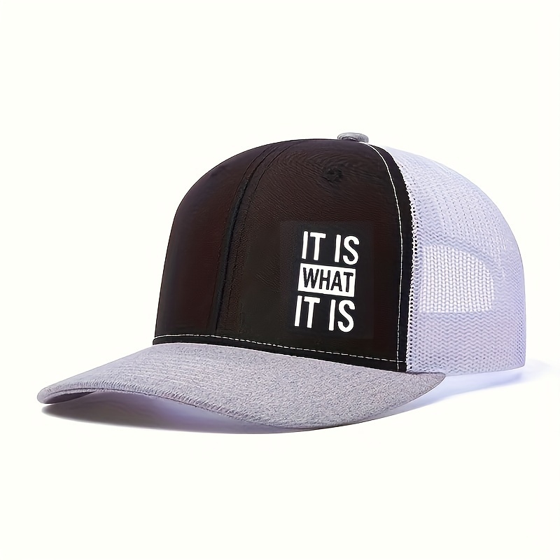 

it Is What It Is" Slogan Embroidered Mesh Trucker Hat, 100% Cotton Casual Baseball Cap