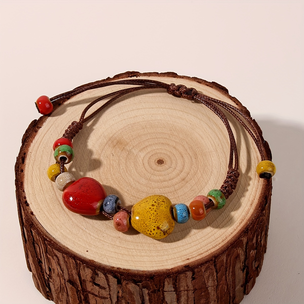 colorful love heart charm bracelet retro traditional chinese ethnic style colorful ceramic bead bracelet jewelry accessories details 4