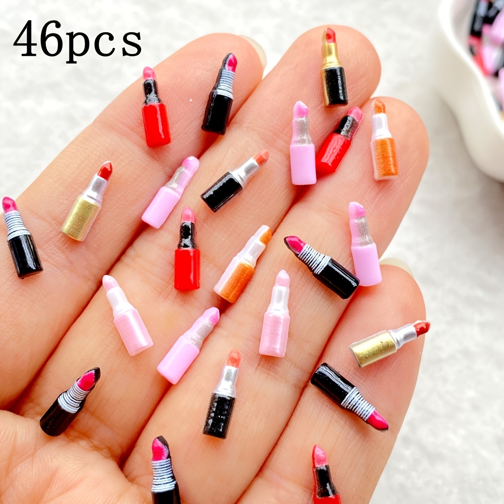E-shop 46/86/126 Stück Mini-Lippenstift Flachrückseitig Harz in gemischten Farben für Nageldekorationen - für Nagelkunst, Scrapbooks,