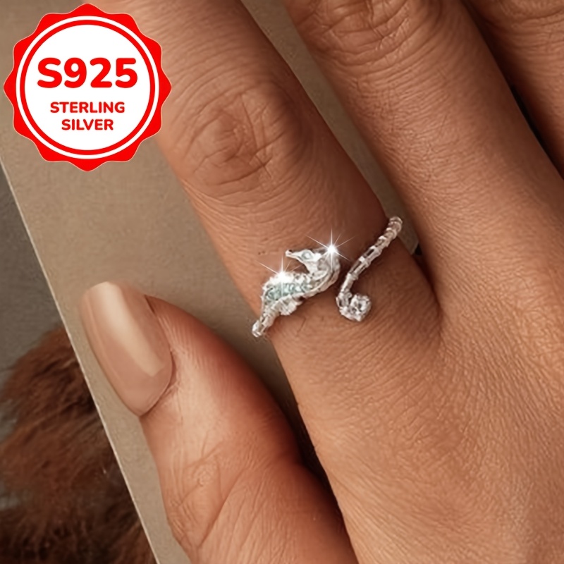 Women's Ocean-Themed Seahorse Open Ring, Gift for Her