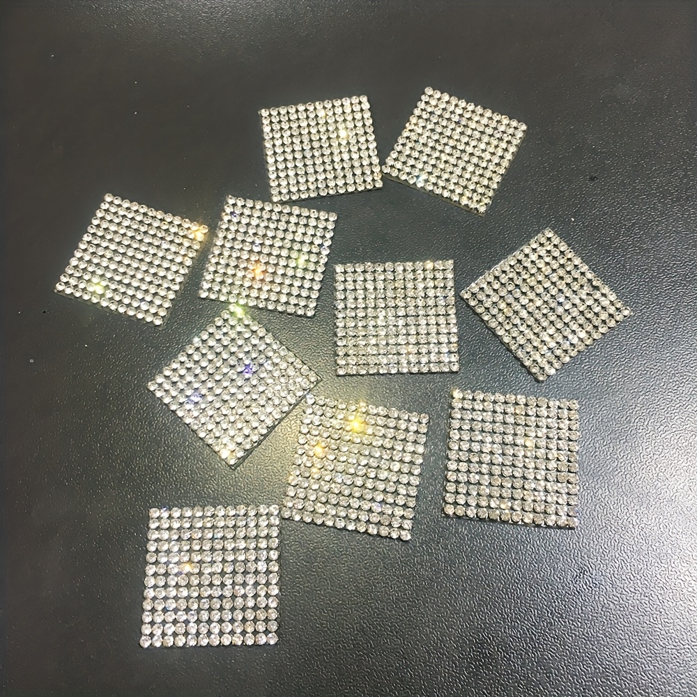 10pcs Self-adhesive Square Shape Rhinestone Decal Suitable For Clothes, Shoes And Hats, Car Phone Case, Diy Decoration