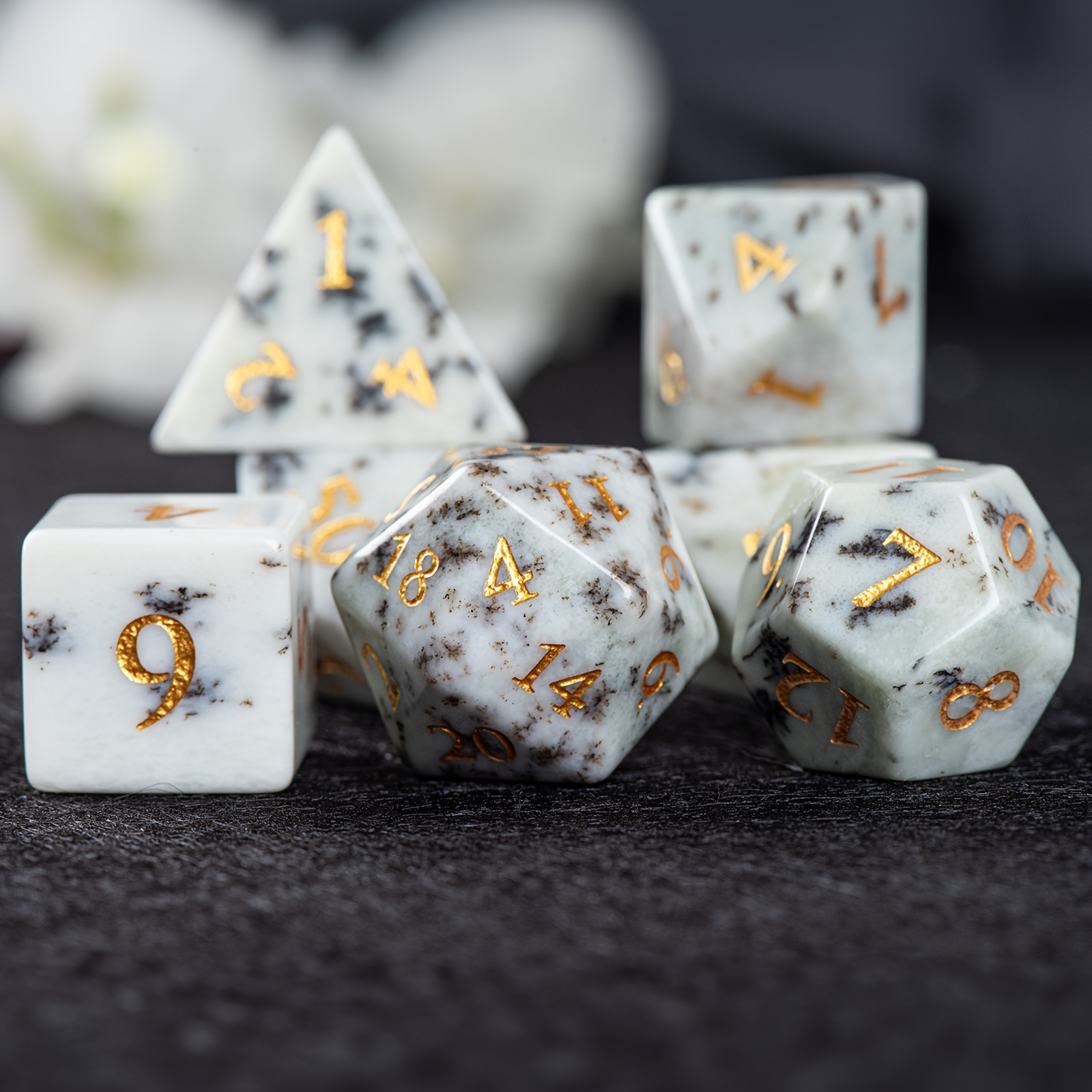 7 Wood Grain Stone Dice for Role-Playing Games