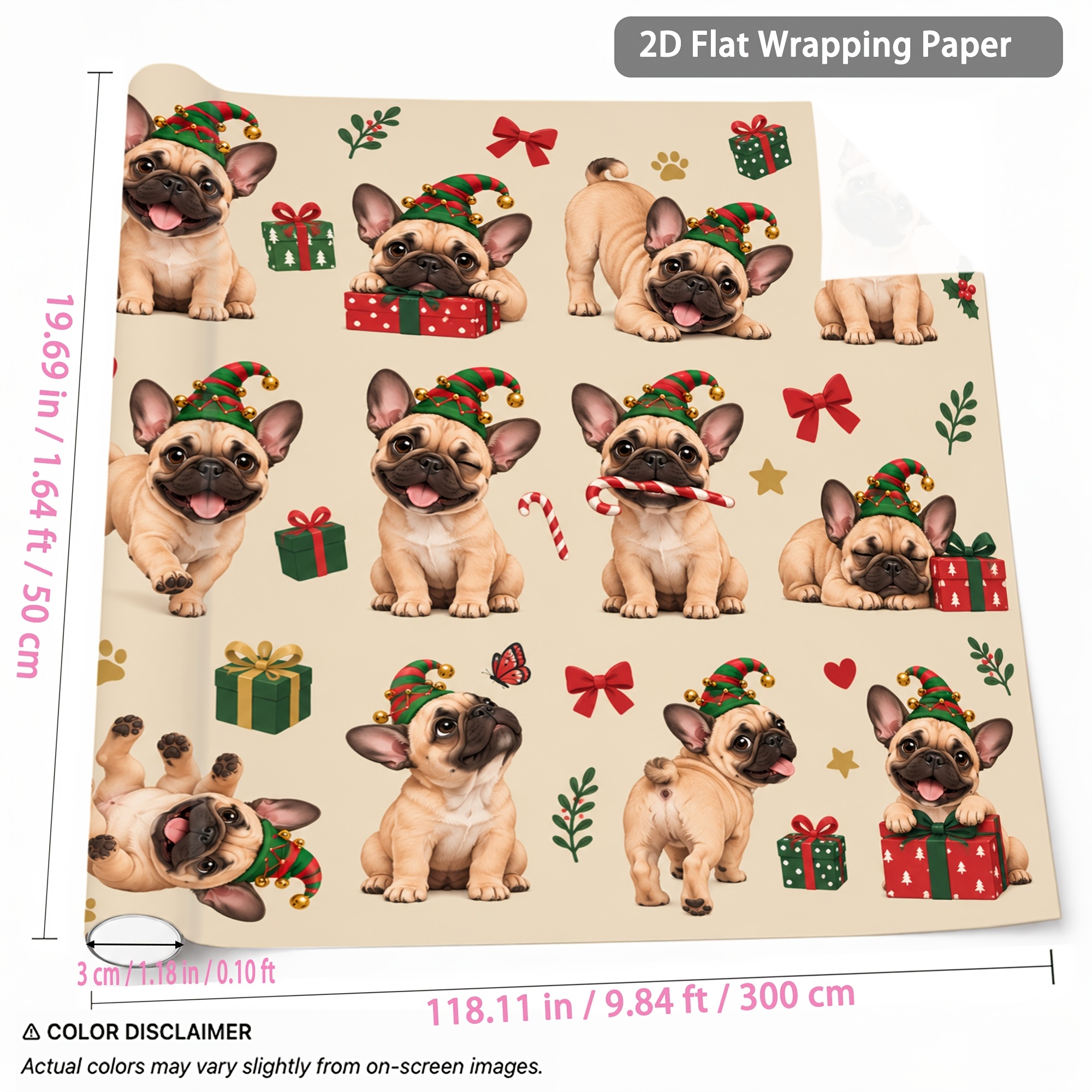TEMU 1 Rouleau de Papier Cadeau Français pour Noël, Anniversaires, An - Rouleau avec Adorables de Français, Emballage Cadeau Multicolore pour Fêtes,