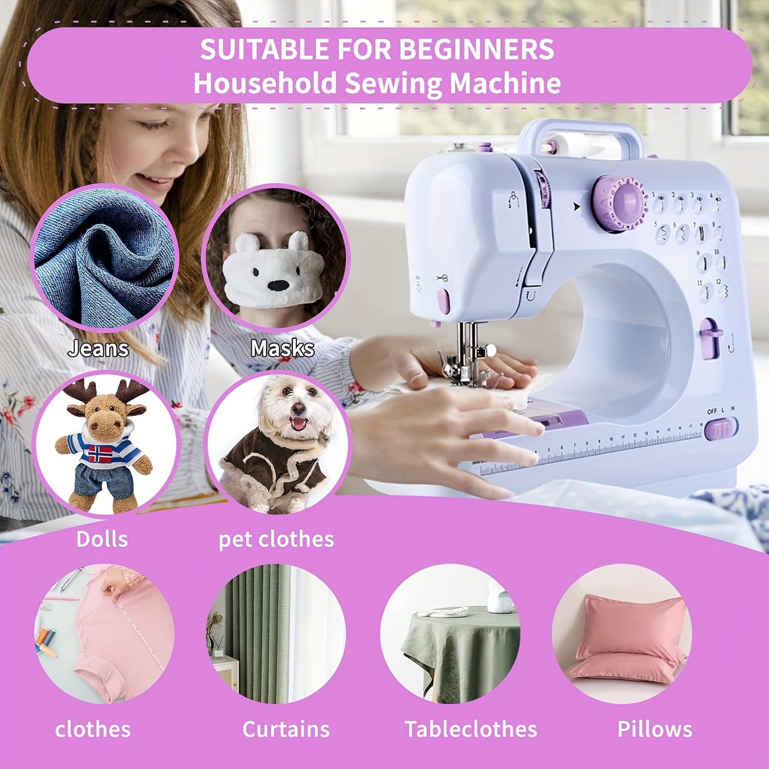 

Beginner-friendly Light Purple Sewing Machine With Double , Reverse Sewing & 12 Built- - Ideal For & Adults, Diy Projects On Fabrics, Jeans, Masks, Dolls & More, Sewing Accessories