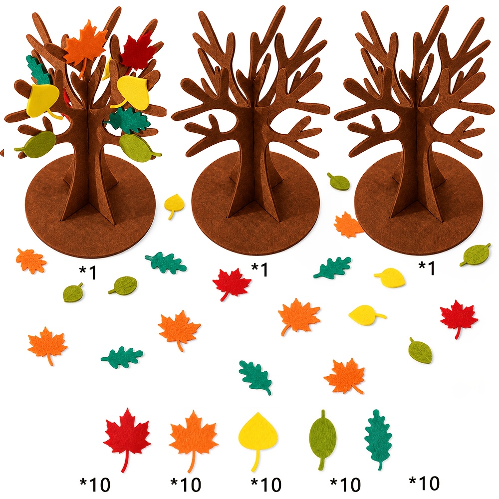 TEMU Kit de 53 pièces pour arbre d'automne en feutre /Décoration d'arbre d'automne et de feuille d'érable/Fournitures de bricolage et artisanal pour