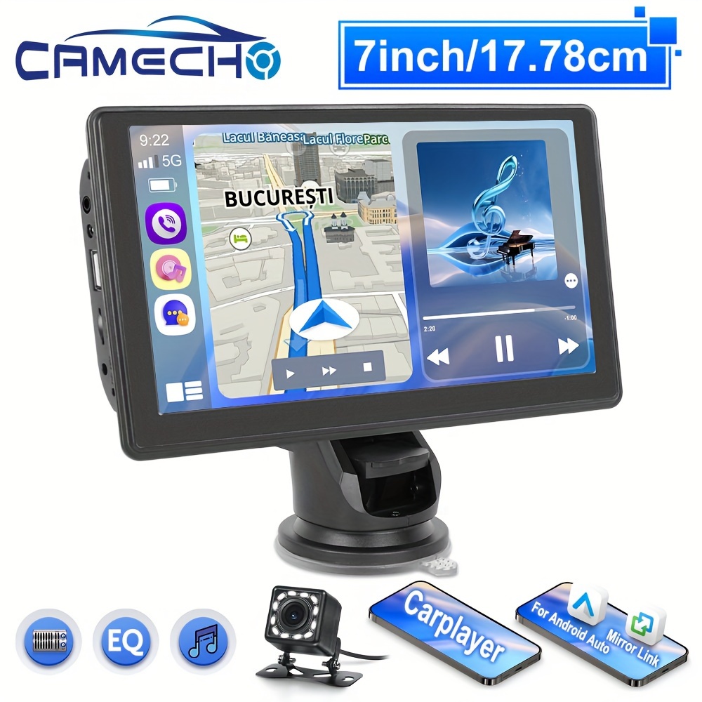 

Camecho 7inch Mp5 Support For Auto With Wireless Carplayer Music Fm Eq Portable Smart Player With 12led Rear Camera