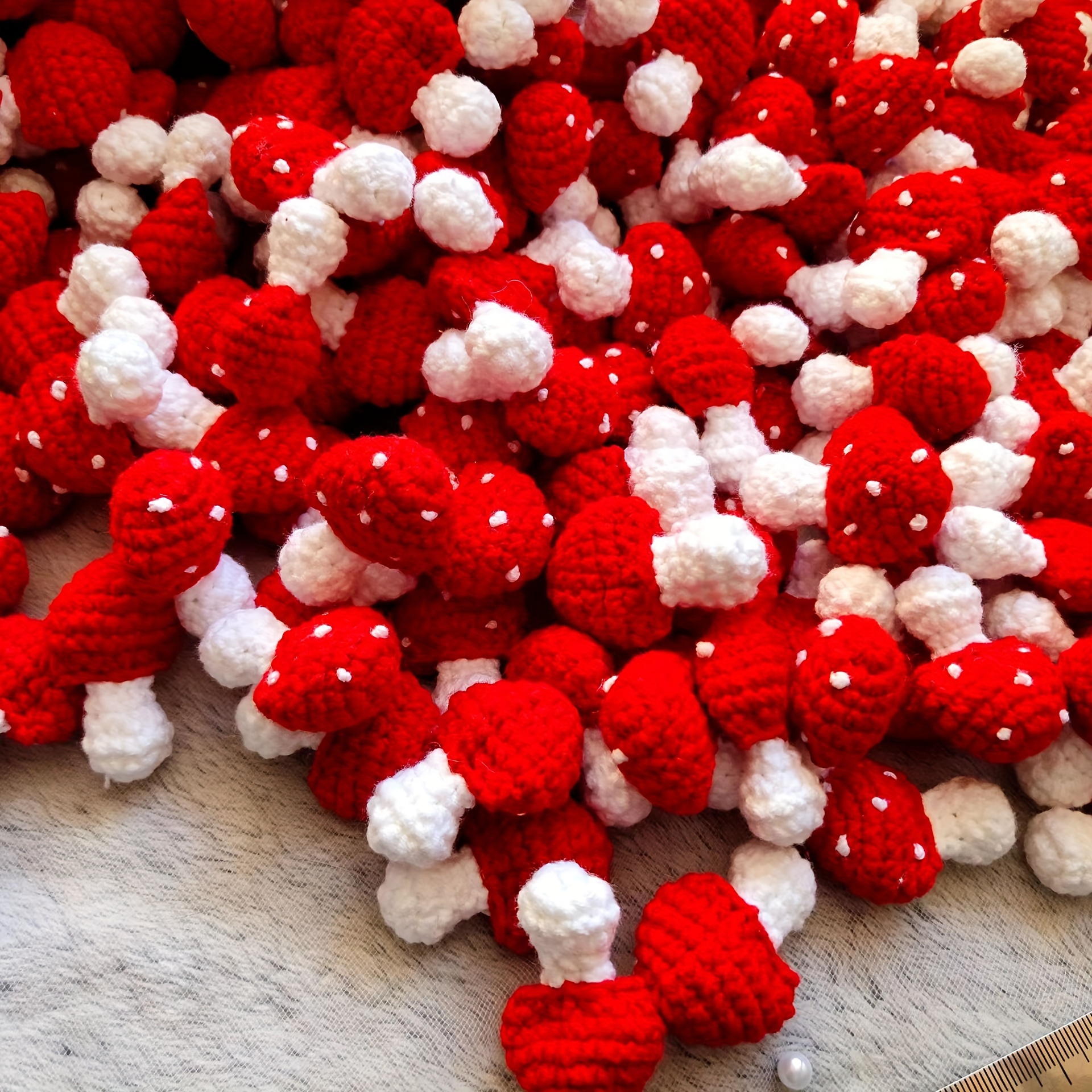 

Handcrafted Crochet Mushroom Decor - Festive Red With White Spots - Perfect For Christmas, Halloween, Thanksgiving, And More - No Feathers - 3cm/1.17in X 4cm/1.56in