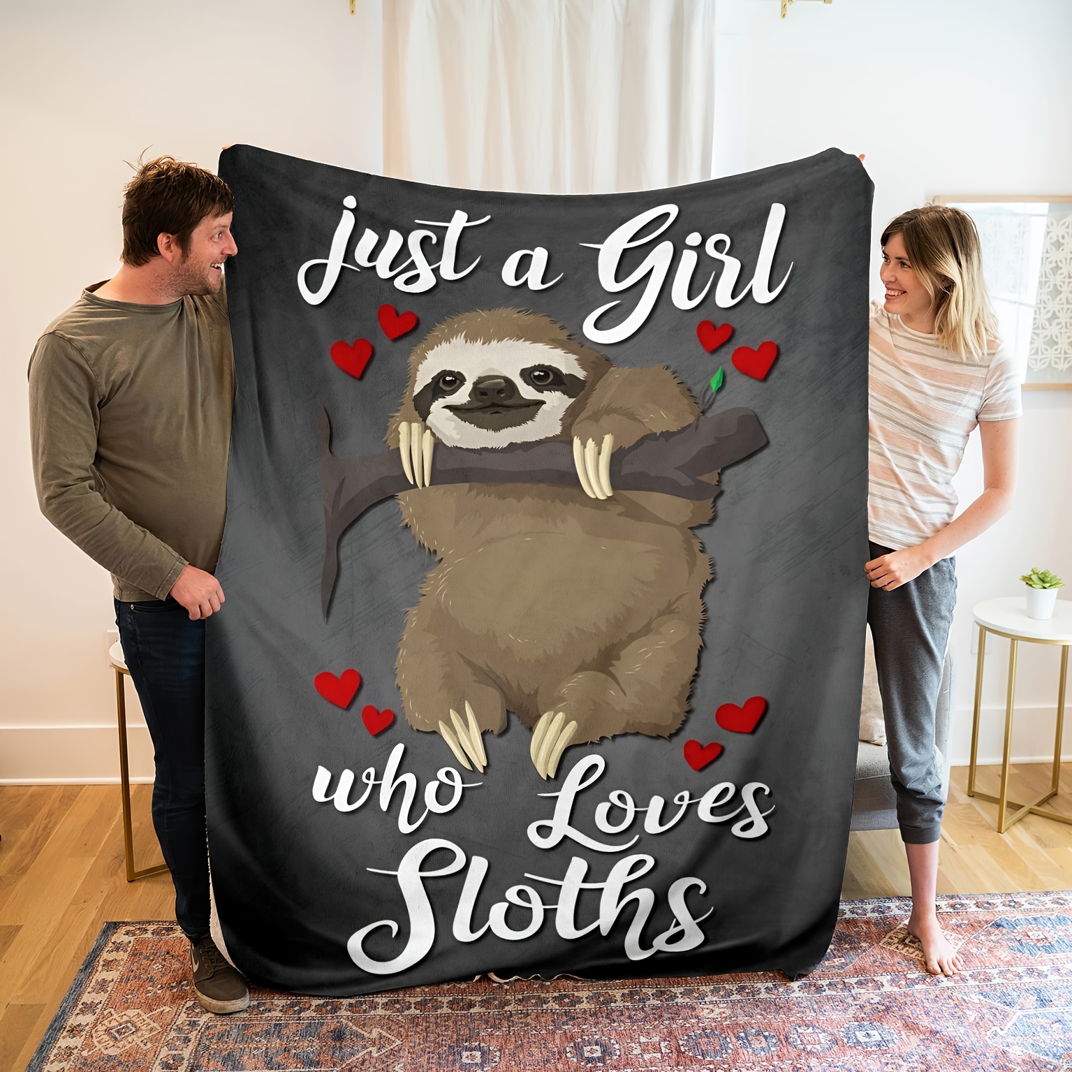 

1pc Cute Sloth Flannel Digital Printed Text Blanket, Soft And Comfortable Office Small Throw Blanket