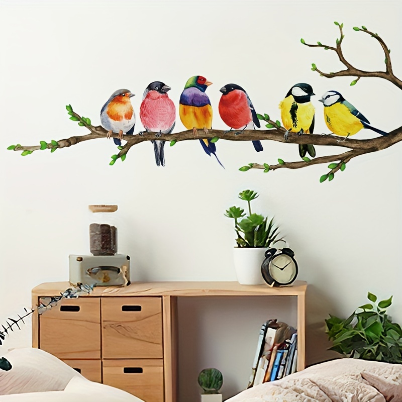 

Colorful Birds Standing On Branch Pattern Self-adhesive Wall Stickers, Bedroom Entryway Living Room Porch Home Decoration Wall Stickers, Removable Stickers, Wall Decor Decals