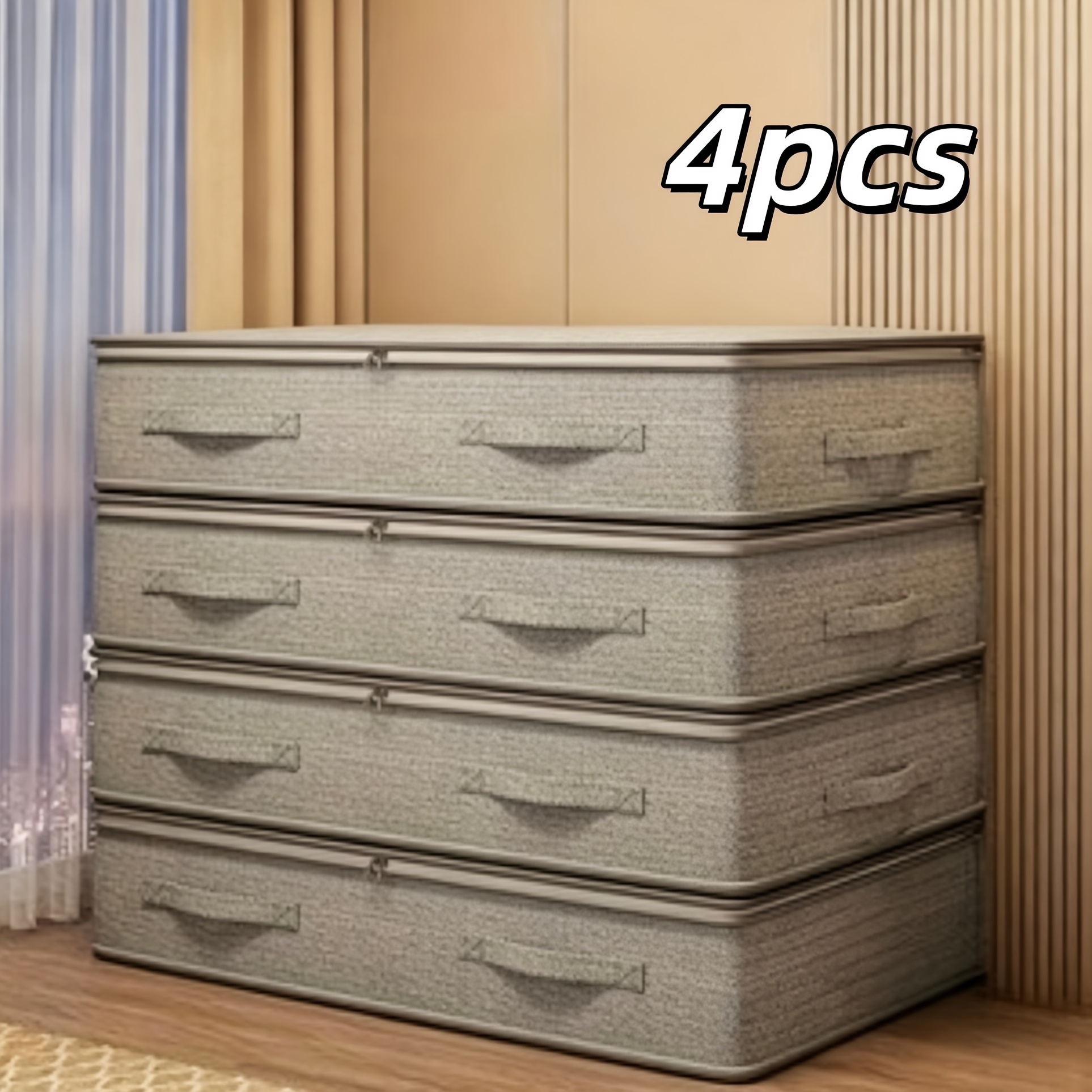 TEMU 4pcs Heavy-duty Under-bed Storage Bags - Foldable Design Wardrobe Organizer Bags, Space-, Stackable Bedroom Storage Bags, Suitable For Clothes,