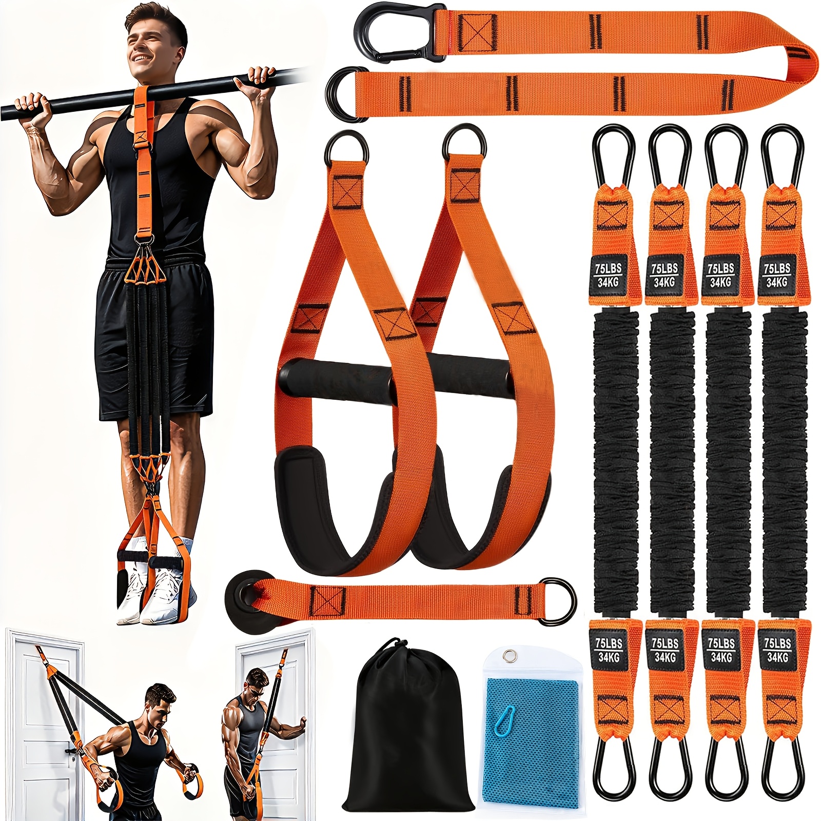 TEMU Pull Up Assist Bands For Door Frame Bar - 75-300 Lbs Adjustable Resistance With Dual Foot Straps, Non-slip Hanging Trainer For Workout, Home Gym