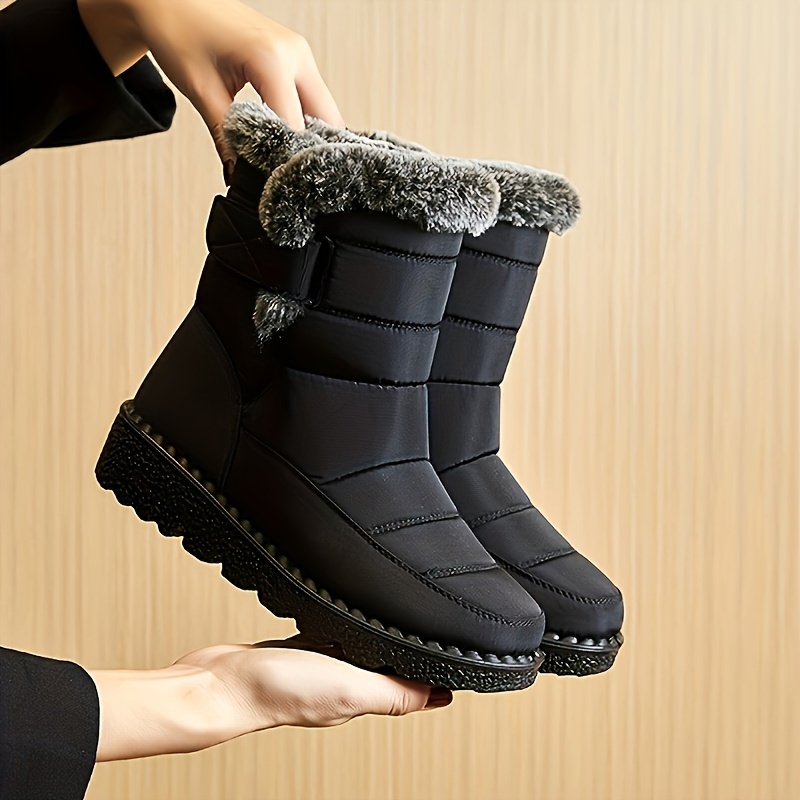 

Women's Solid Color Snow Boots, Casual Plush Lined Winter Boots, Comfortable Mid Calf Boots