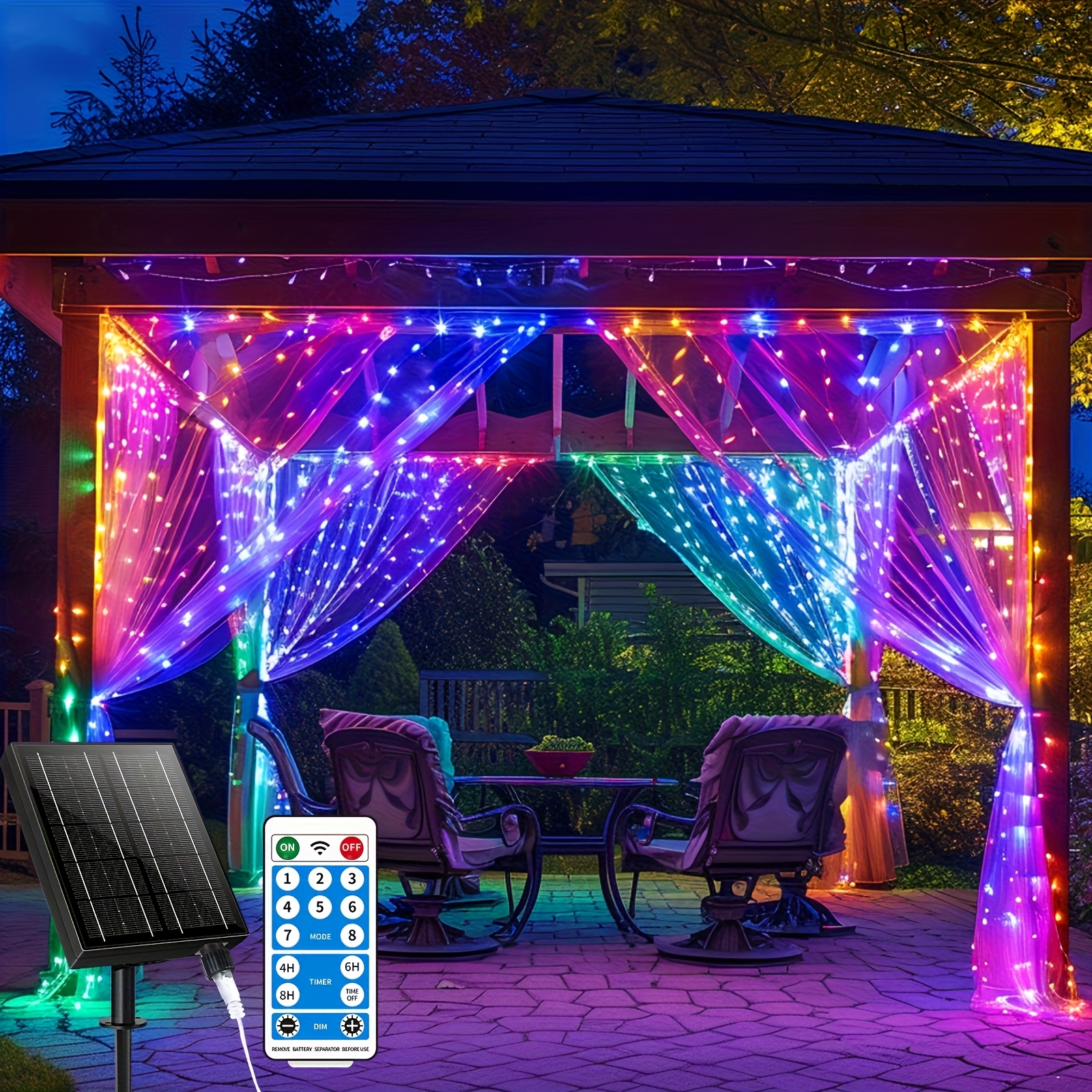 Upgraded Solar Curtain With 330 Leds For Outdoor Use, Featuring 8 , Usb Rechargeable Remote Control, And Ideal For Gardens, , And