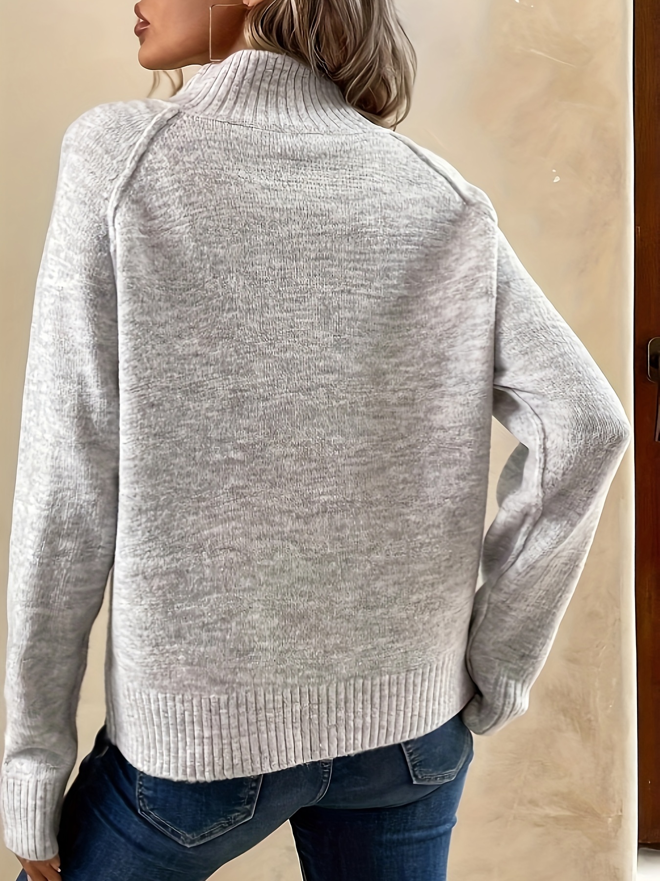 Pullover décontracté pour femme - Haut à manches longues boutonné de couleur unie avec col rabattu, essentiel d'automne/hiver pour un look décontracté, haut décontracté | Style pullover classique | Texture
