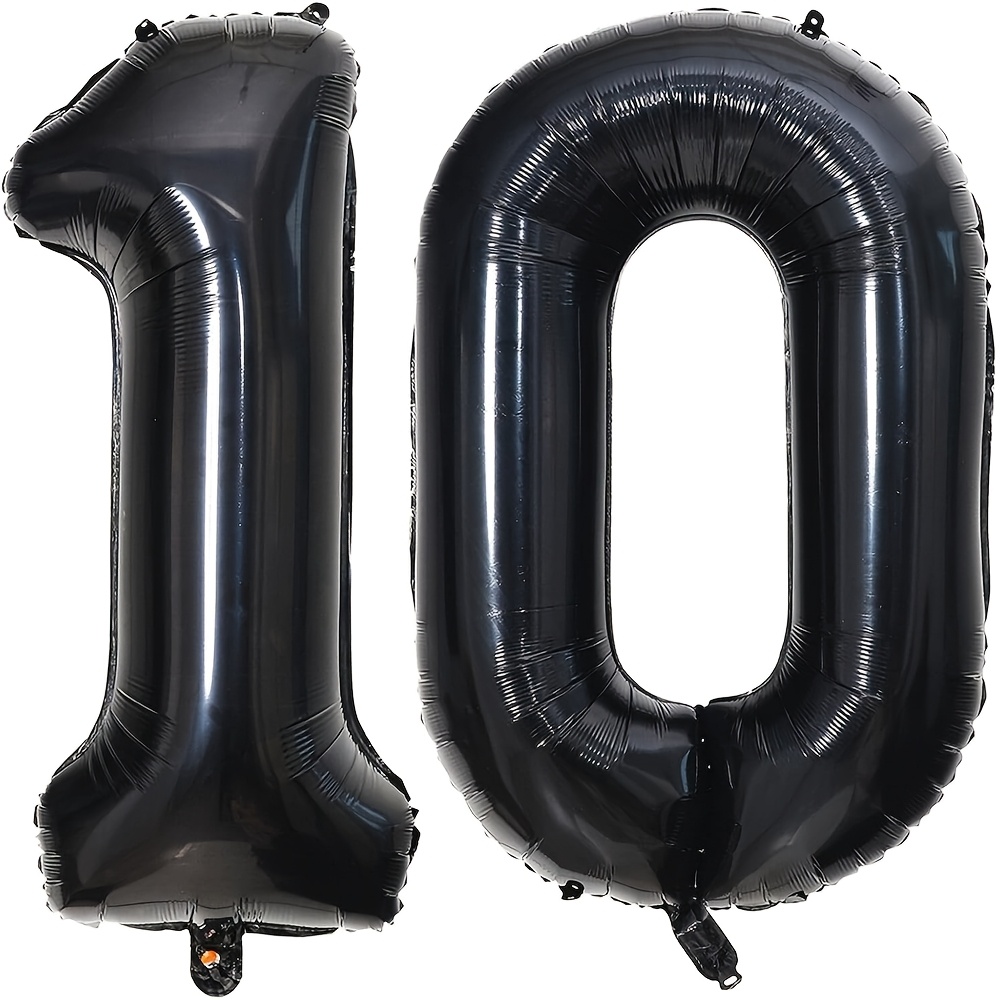 32-inch 10 Balloon, Giant 10-pack Balloons, Black Birthday Balloons For 10th Birthday Anniversary Celebration, Party Decorations