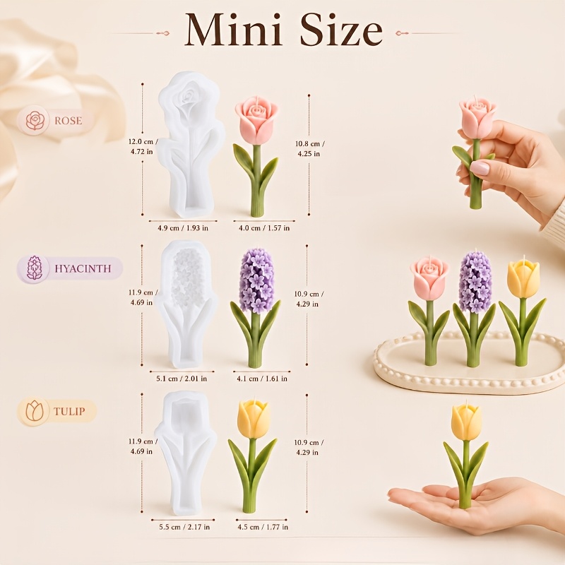 TEMU 3 Pezzi Set Stampi in per Candele Fiori Freschi Rosa Lavanda, Creazione Candele per Casa, Adatti anche per Resina Epossidica, Decorazioni in