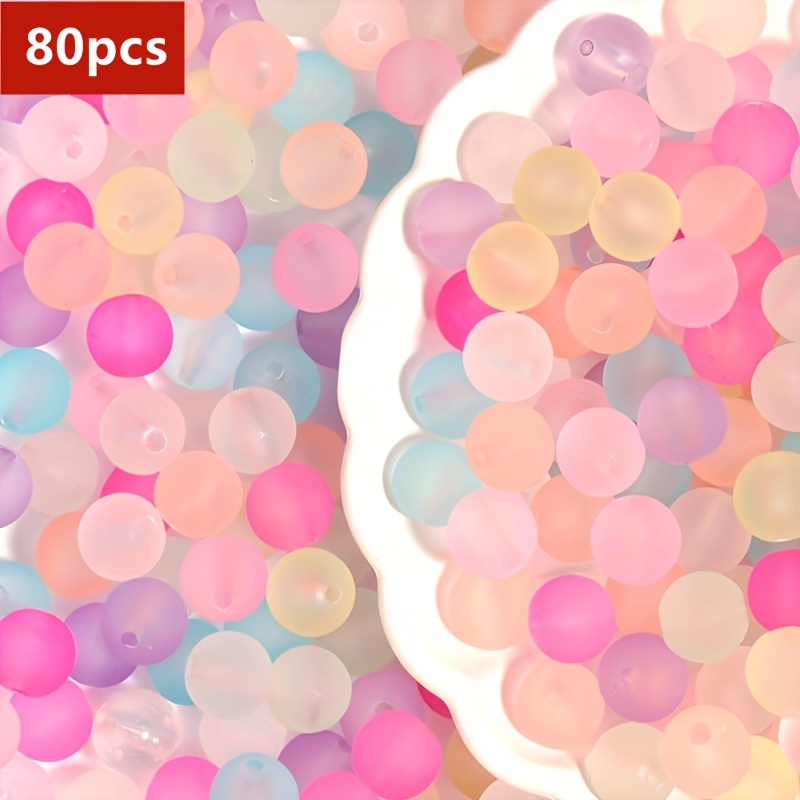 E-shop 80 Stück 8mm Acryl Mattierte Runde Perlen - Hellrosa, Blau, Lila, Gelb, Grün, Orange Weiß Transluzente Perlen mit Geradem Loch, Ideal für DIY