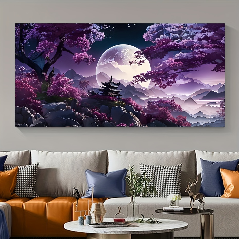 

1pc Unframed Canvas Poster, Modern Art, Purple Forest Mountain Water Abstract Painting, Ideal Gift For Bedroom Living Room Corridor, Wall Art, Wall Decor, Winter Decor, Room Decoration