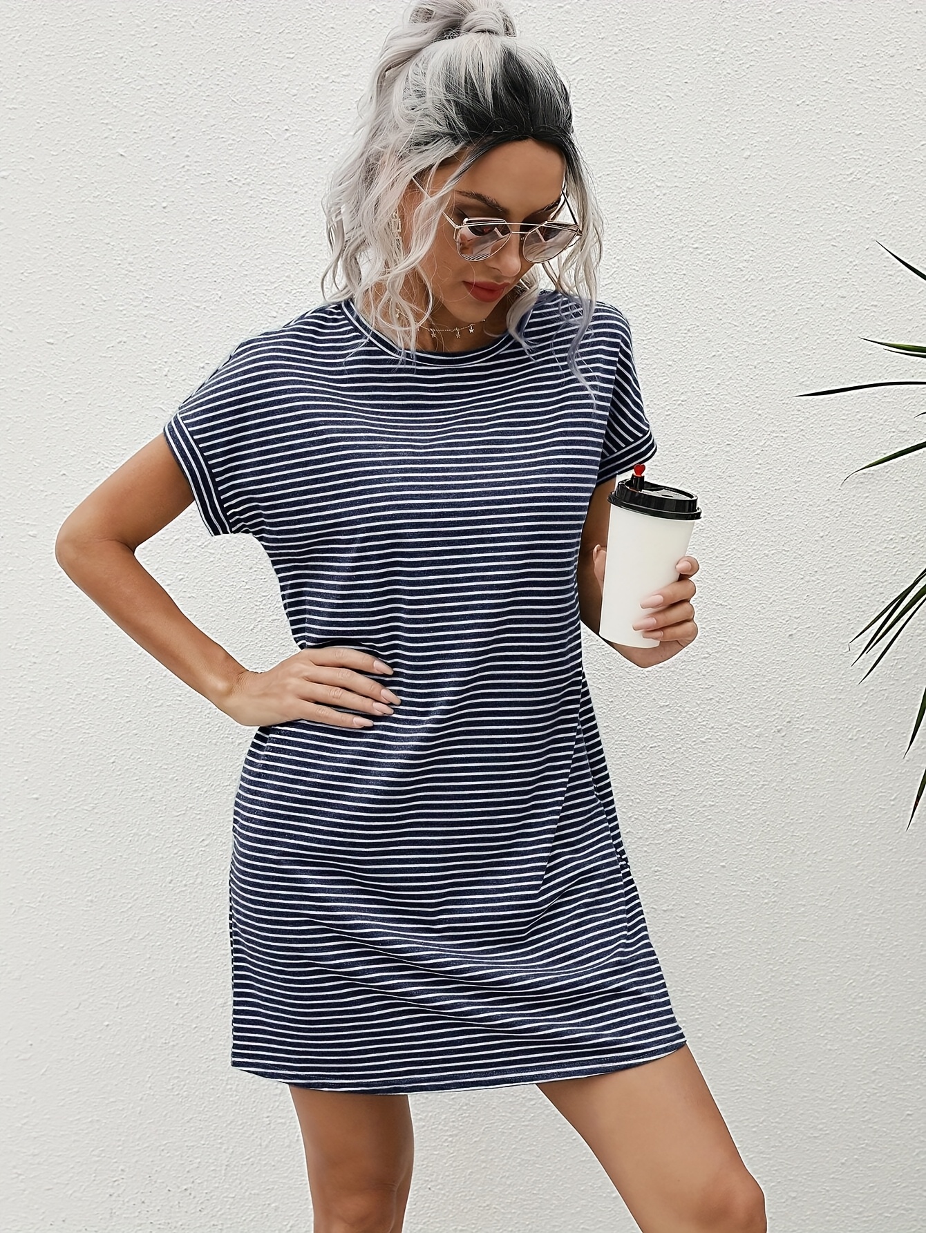 women's elegant striped t shirt dress pockets summer casual Temu
