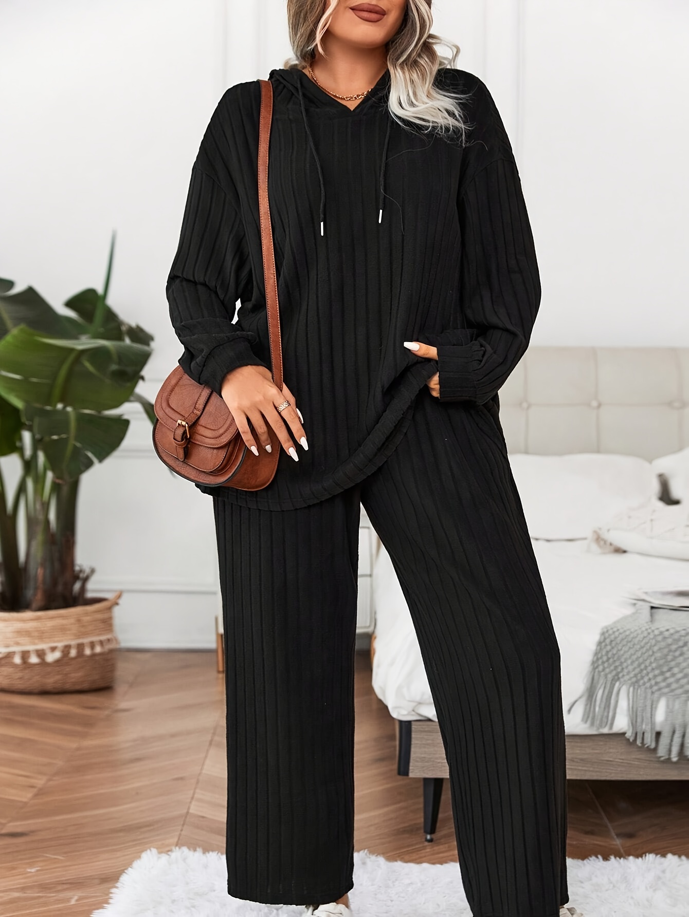 plus size knit co ord set casual solid color hooded top Temu Germany