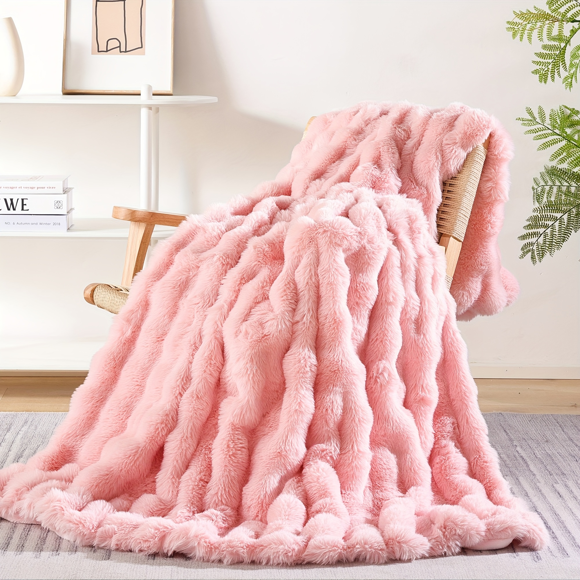 

1pc Rabbit Fleece Blanket, Solid Color Fur Plush Blanket For For Nursing Homes, Soft Warm Throw Blanket Nap Blanket For Couch Sofa Office Bed Camping Travel, Multi- Gift Blanket For All Season