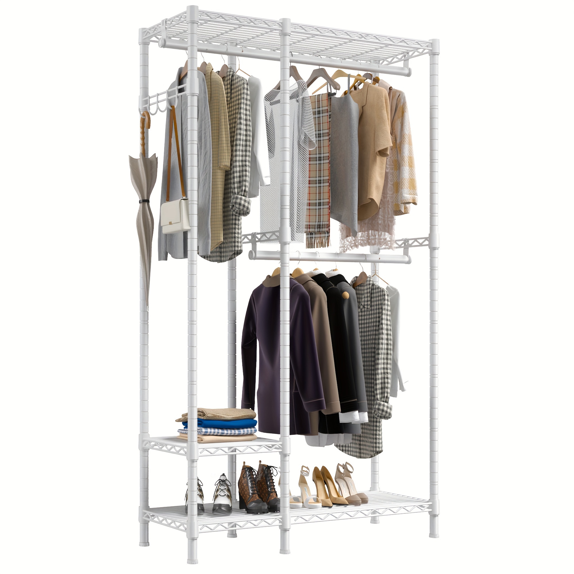 

77" H Clothes Rack, Clothing Rack Heavy Duty Clothes Rack Clothing Racks For Hanging Clothes Portable Closet Free Standing Clothes Rack Wire Garment Rack White