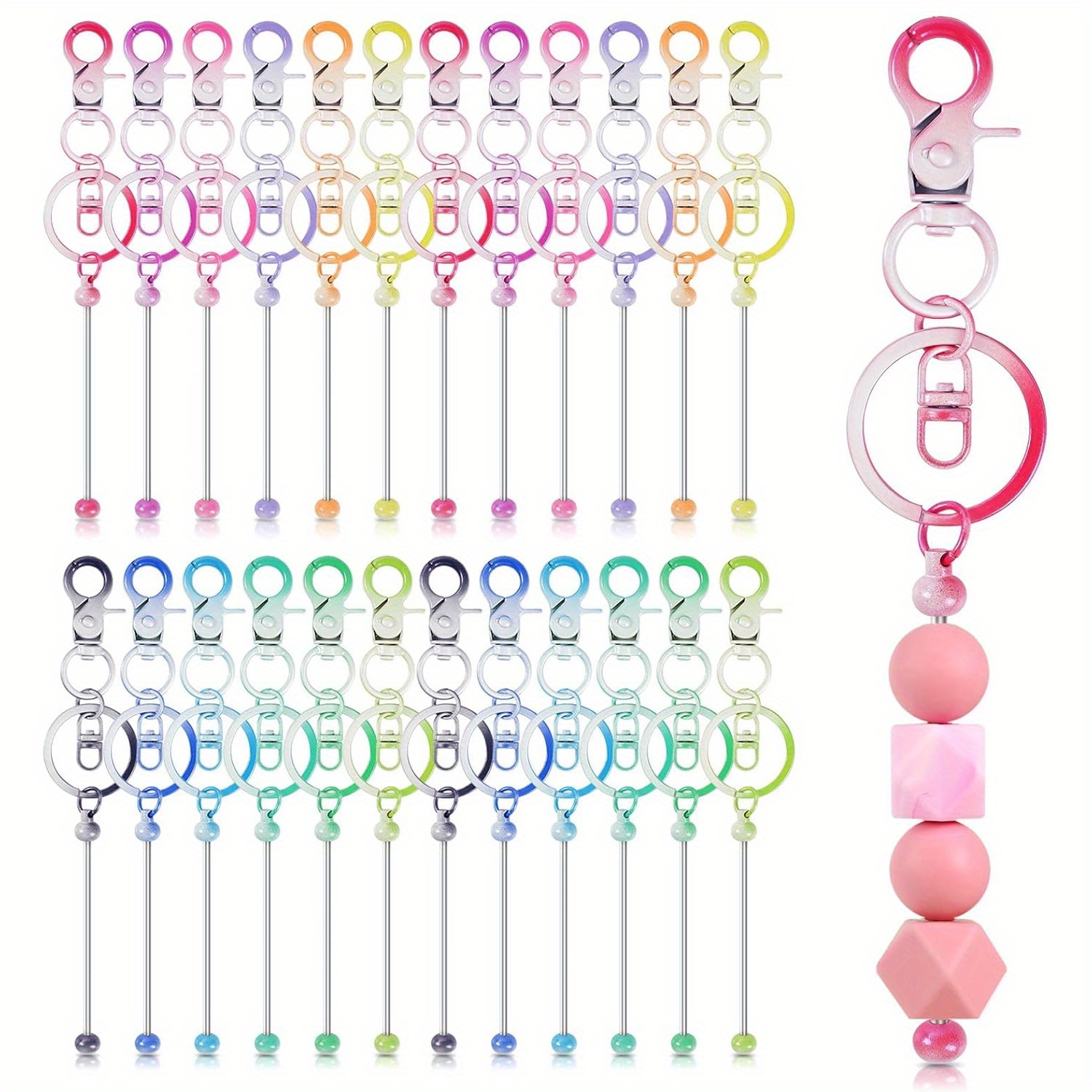Janasiba 20-teiliges Set Schlüsselanhänger Mit Perlen - DIY Metall-Anhänger Zum Selbstgestalten