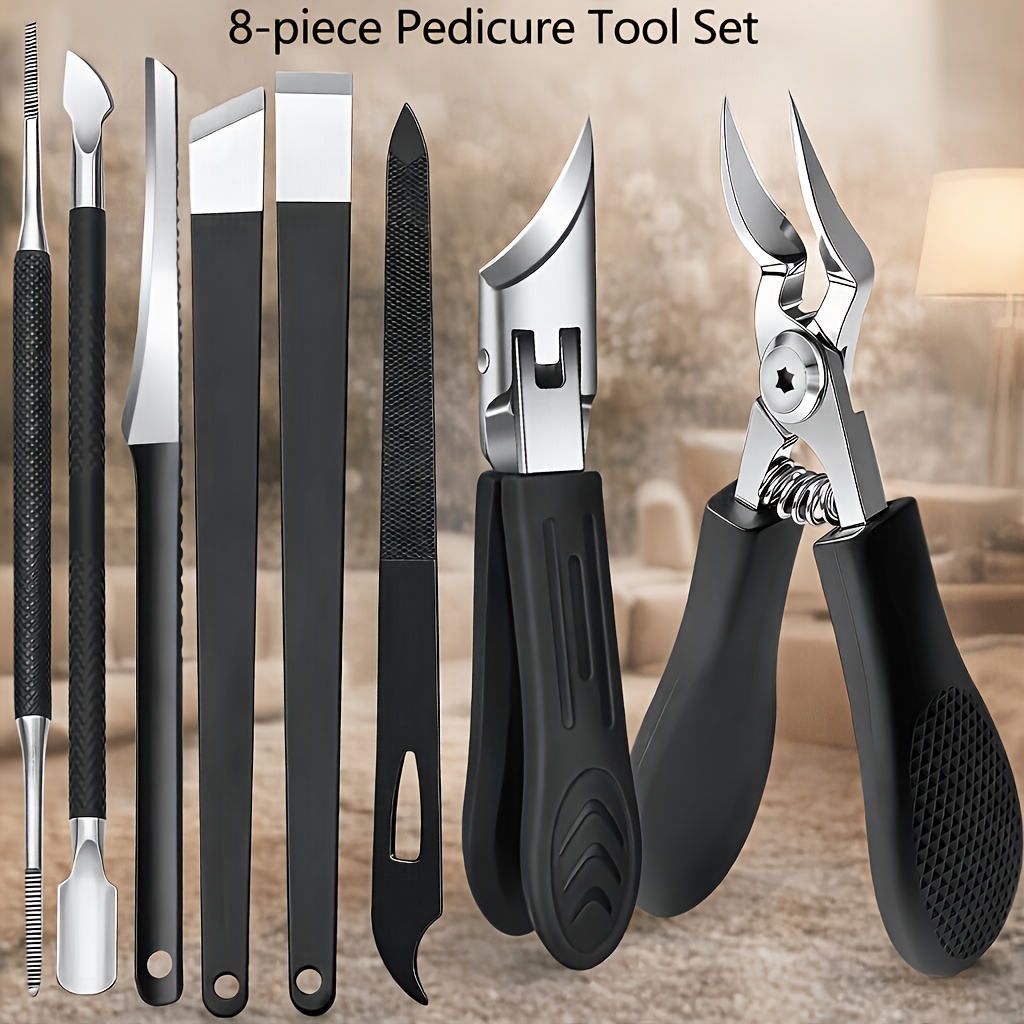 TEMU Stainless Steel Nail Clipper Pedicure Set 8pcs, Eagle Beak Nail Clipper, Slanted Opening Nail Clippers, Manicure Tools, Foot Skin Remover, Men