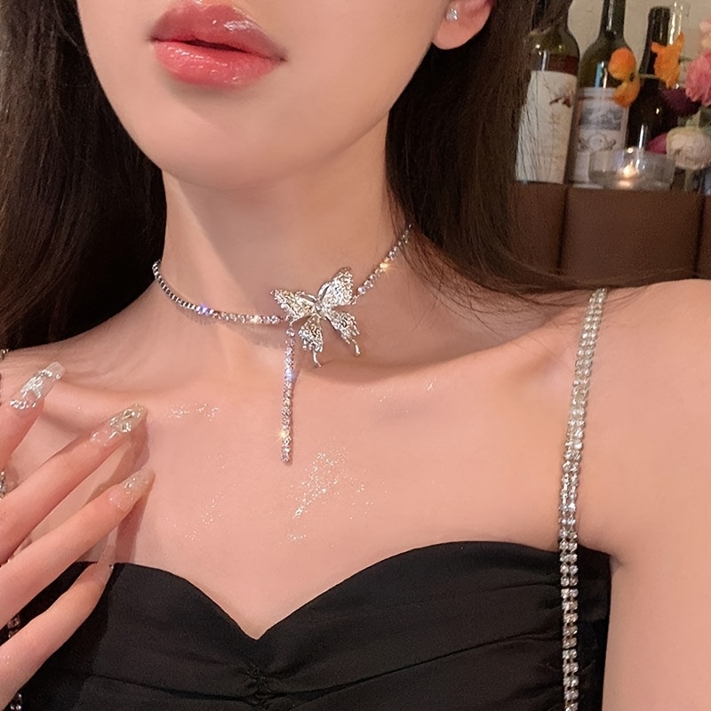 E-shop 1 Stück Bezaubernder Y2K-inspirierter Schmetterlings-Quasten-Choker für Damen, Eleganter Halschmuck, Perfektes Halsketten-Geschenk für