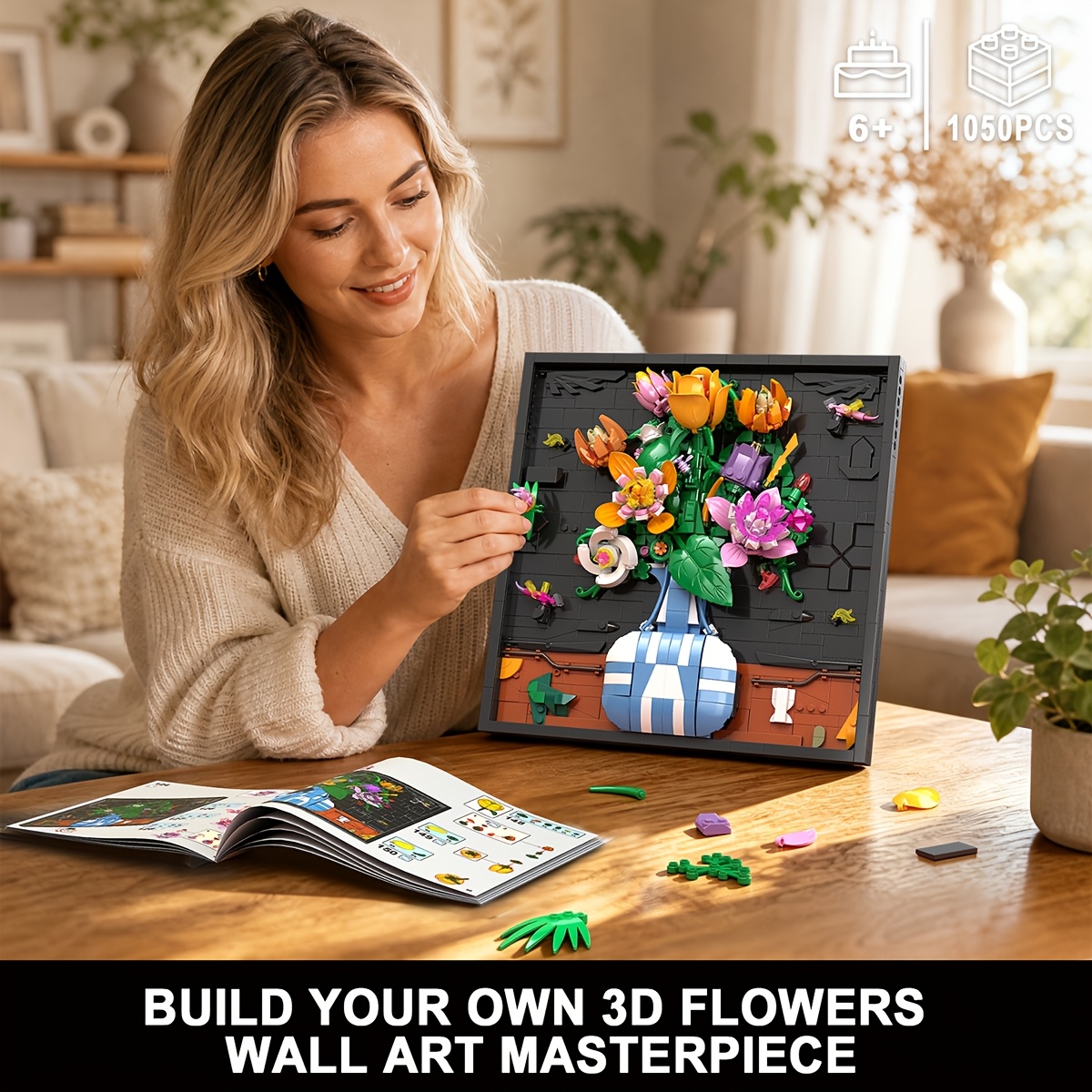 1050pcs Multicolor Floral Mural Picture Frame Assembly Block Toy