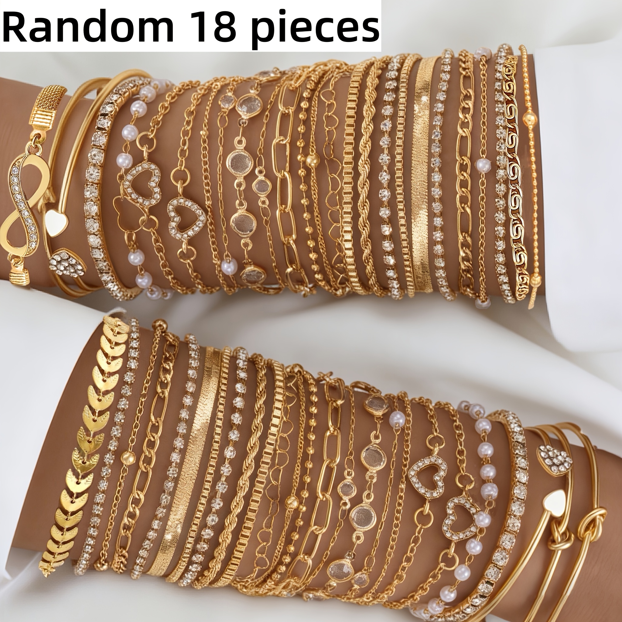 TEMU Juego de 18 pulseras de moda para mujer, surtidas: Estilo bohemio con corazones de pedrería y nudos, elegantes, lujosas y de con un aire de