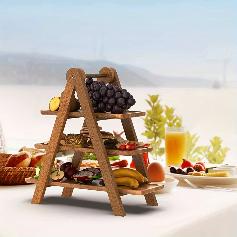 3-Tier Wooden Breakfast Serving Tray Stand, Rustic Log Cake Dessert Display  Rack for Snacks, Tea, Fruit, Bread, Food Presentation, Party Decoration,