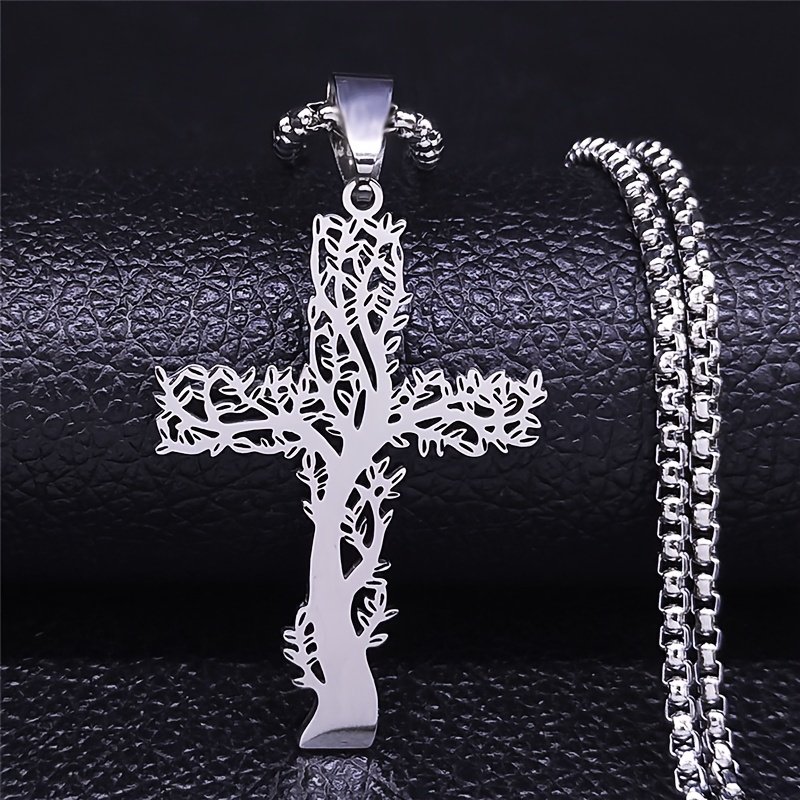 304 304 304 304 Stainless Steel Polished Of Life Cutout Cross Pendant Necklace For Men Women Amulet Jewelry