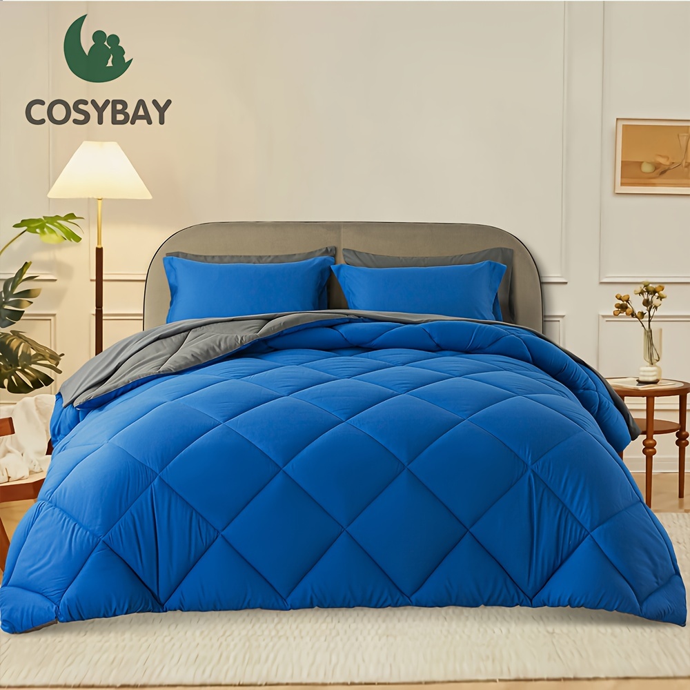 

Cosybay Blue And Grey Reversible Bed In A Bag Comforter Sets 7pcs All Season Down Alternative Bedding Sets With Comforter, Pillow Shams, Flat Sheet, Fitted Sheet And Pillowcase