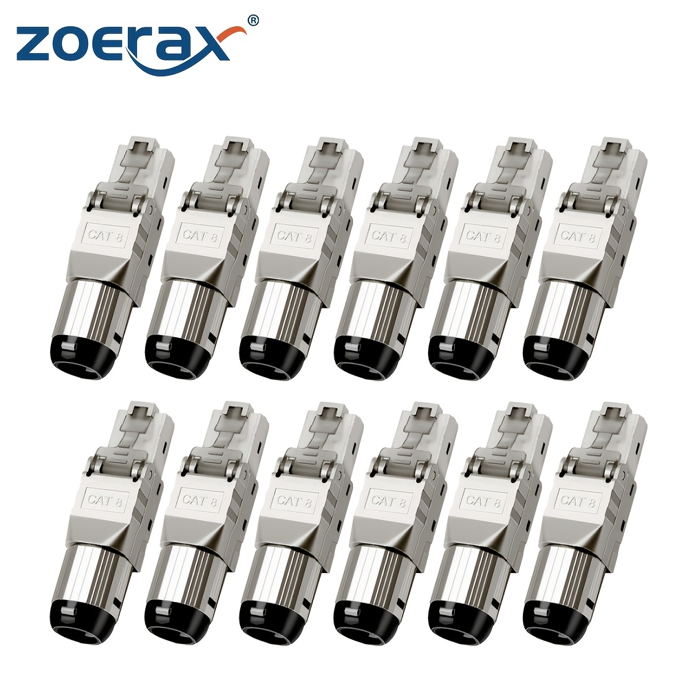 E-shop Zoerax 12-teiliges 10Gigabit RJ45 Stecker-Set – Abgeschirmtes Netzwerkkabel, kompatibel mit Cat6/Cat5e/, Metalloptik, hochwertiges Zubehör