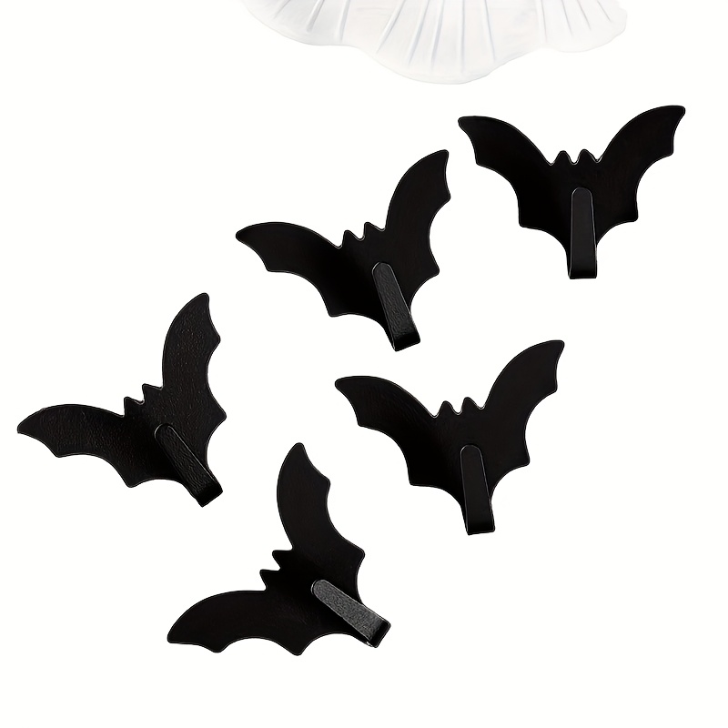 E-shop 5er-Pack Metall-Fledermaus-Haken | Selbstklebende Wandhaken ohne Bohren für Bad, Küche und Garderobe | Ideal für Halloween, Universal, Herbst,