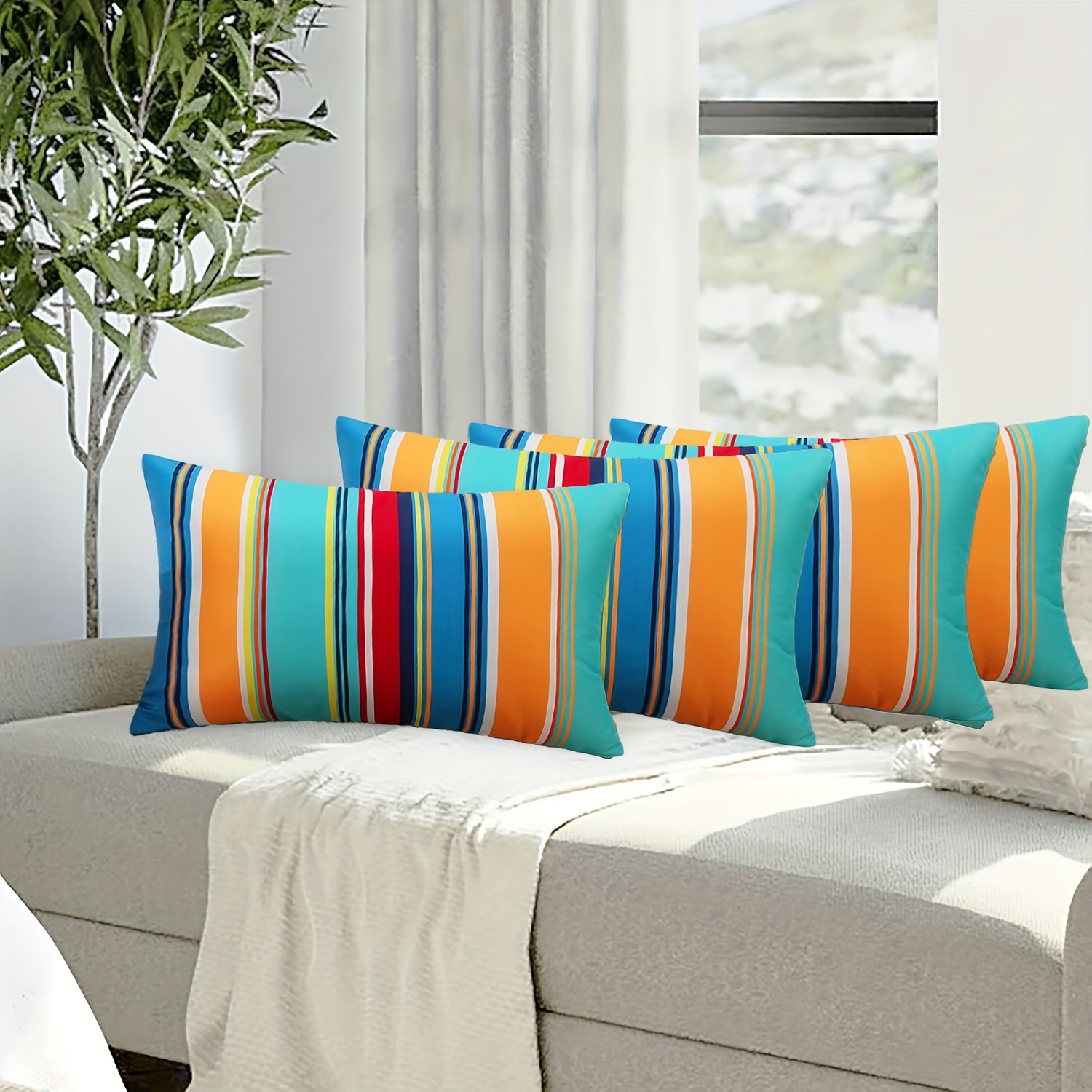 TEMU 4pcs Vibrant Colors, , Rhythm, Stripe Pattern Zipper Machine Washable Home Outdoor Linen Waist Pillowcase, Decoration, Waist , Sofa Bed Chair,