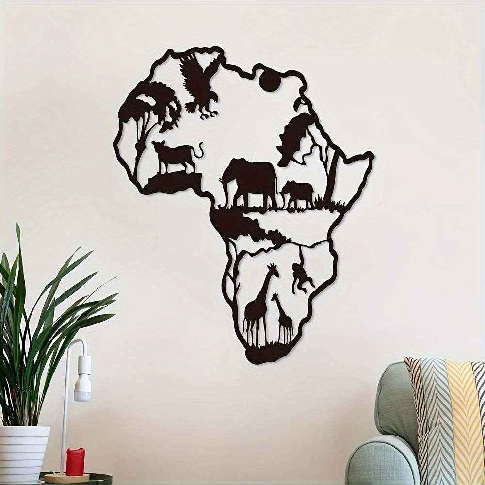 

African Animal Map Metal Wall Art - Contemporary Indoor/outdoor Decor For Living Room, Bedroom, Hallway - 11.81x9.66 Inches Large Wall Art For Living Room Wall Art For Living Room
