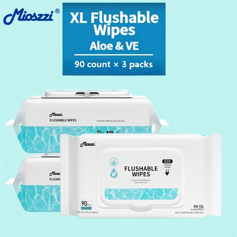 Image of 3/6 Pack Thickened Wipes, Flushable Wet Wipes, Xl Size Toilet Paper, No Alcohol, Quick-dispersing, Unscented Toilet Wipes, Personal & Household Cleaning Wipes, 90 Count-, Local Warehouse