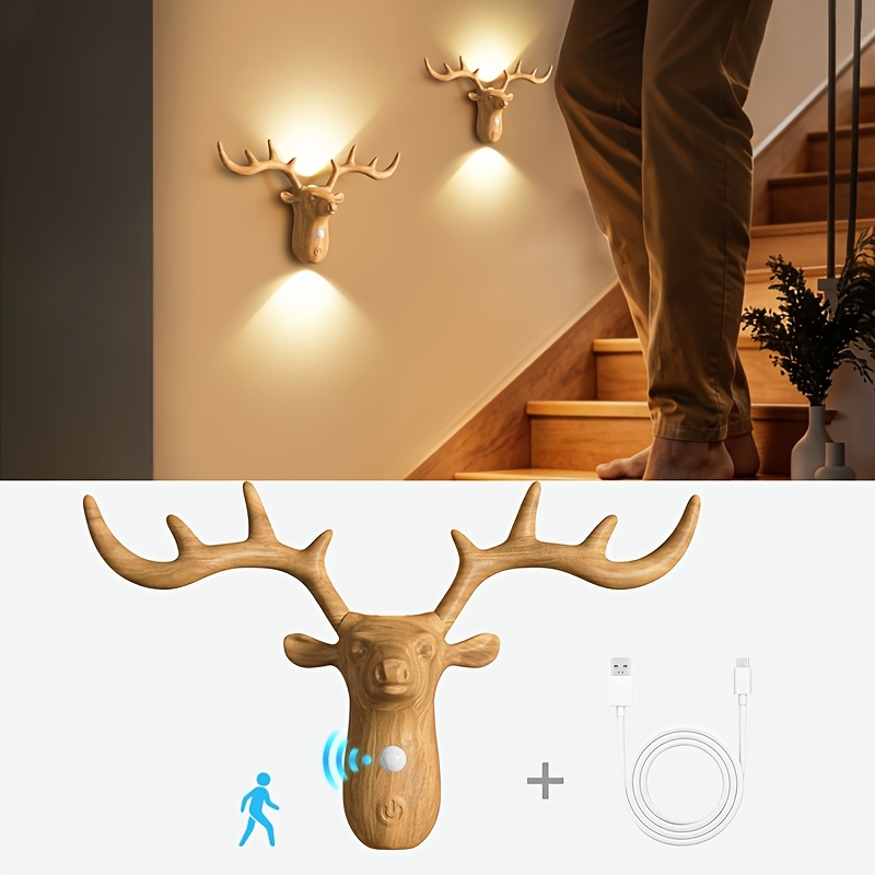 smart led deer wall lamp with touch dimming and motion sensor 1200mah usb rechargeable night light wireless magnetic wall light suitable for stairs porch   cabinets living room and bar cabinet Product details 4