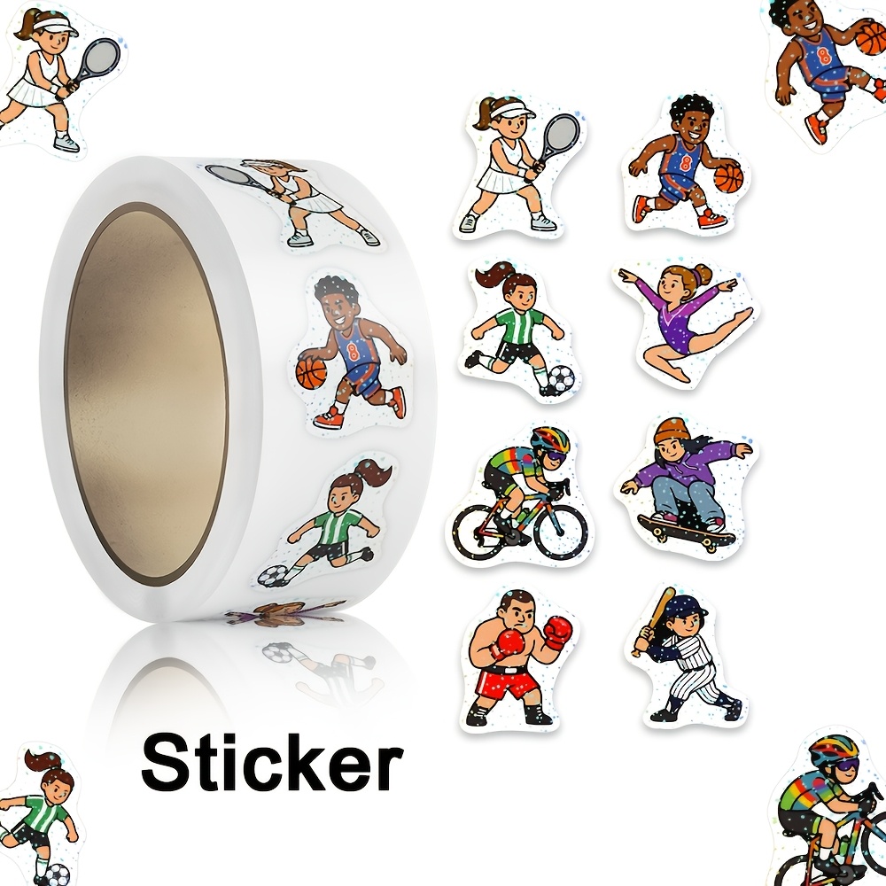 TEMU 500 Sheets/roll Holographic Transfer Stickers Sports Theme, Tennis, Basketball, Soccer, Artistic Gymnastics, Cycling, Skateboarding, Boxing,