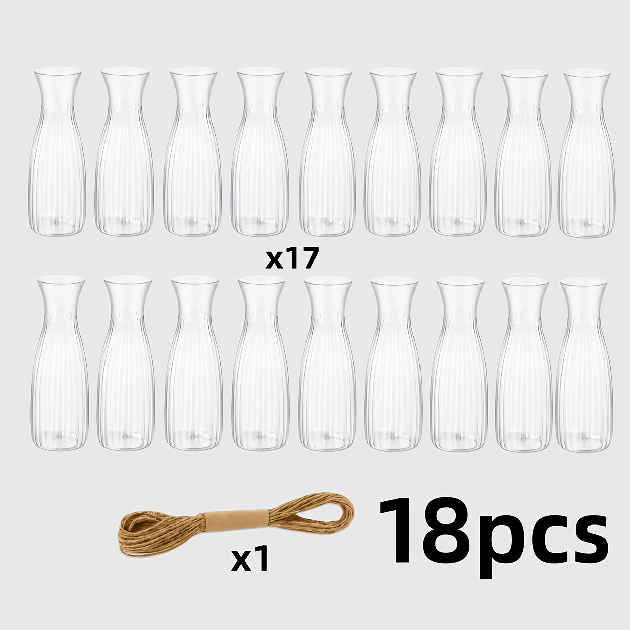 TEMU 18pcs Thickened Transparent Vertical Texture Plastic Vase Set, Plastic Material Modern Bohemian Style Wedding Tabletop Decor, Retro Small Vases