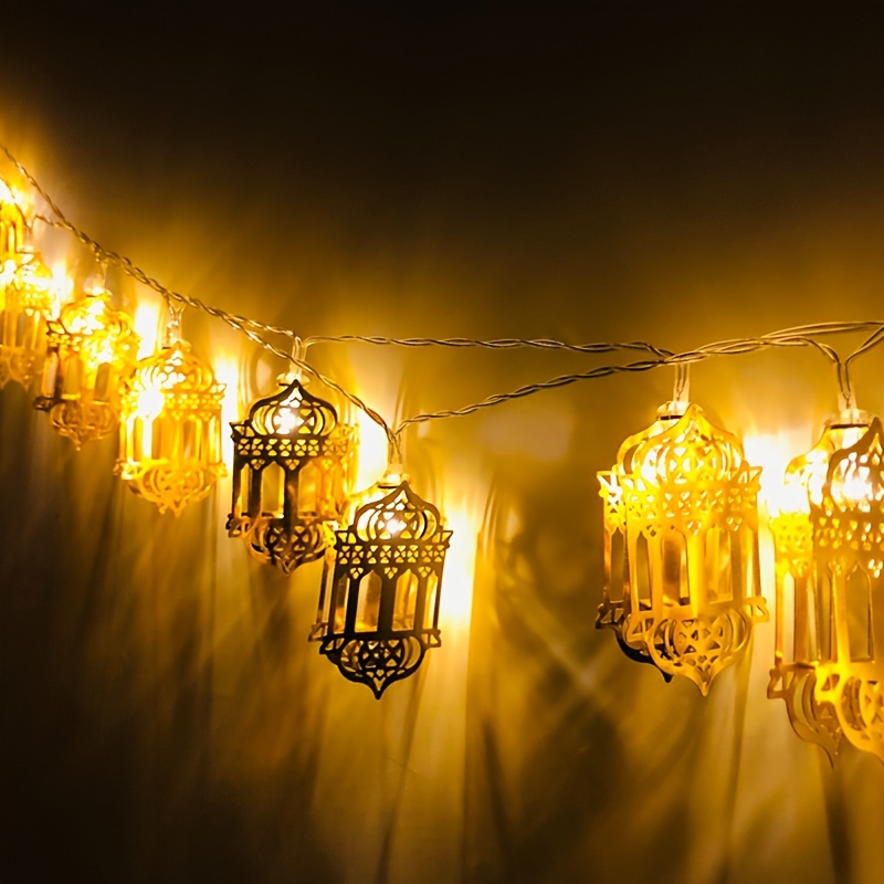 

Eid Led Lantern String Lights, Battery Operated Iron Decorative Lighting, Indoor Home Decor For Ramadan & Eid Celebrations, ≤36v, No Battery Included