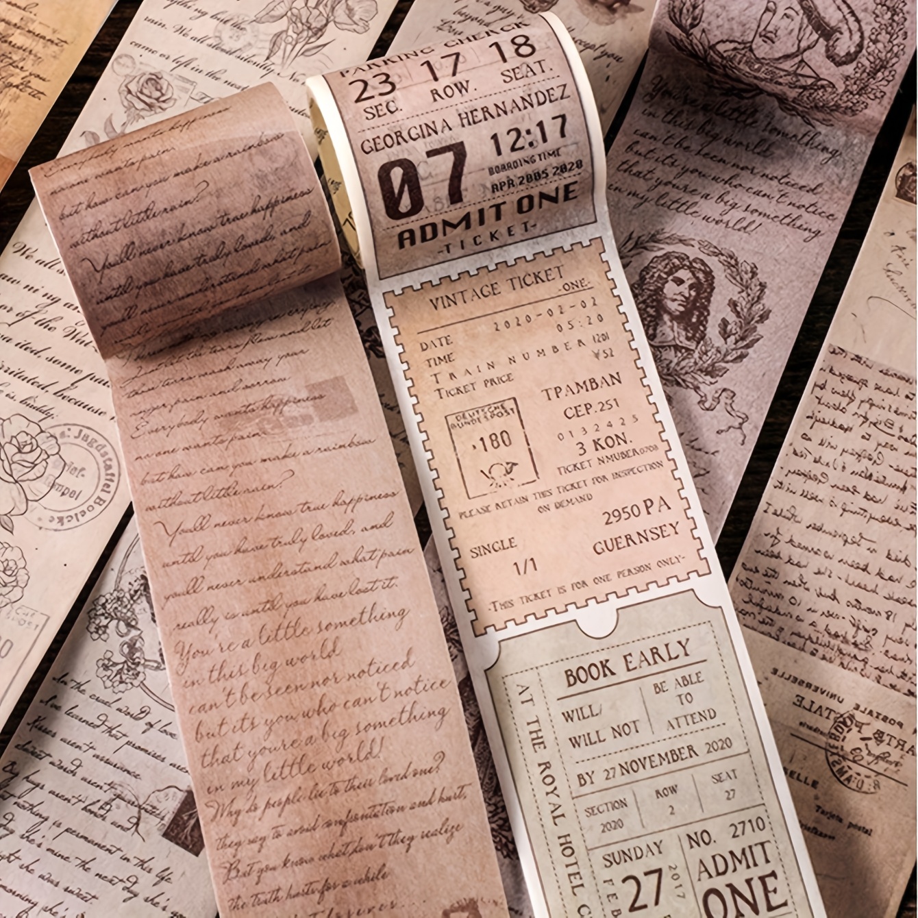 Image of 1pc Vintage Poetry Collection Washi Tape Stickers For Creative Scrapbooking, Envelope & Bag Sealing Decoration Supplies Scrap Book Supplies Classroom