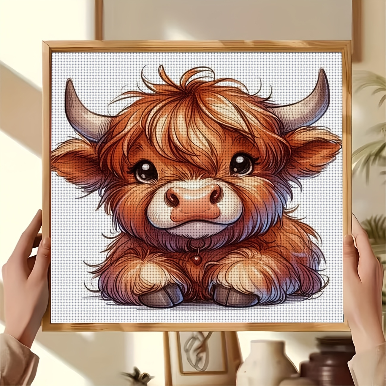 Cross-Stitch Kit - Cute Long-Haired Calf Design for Beginners