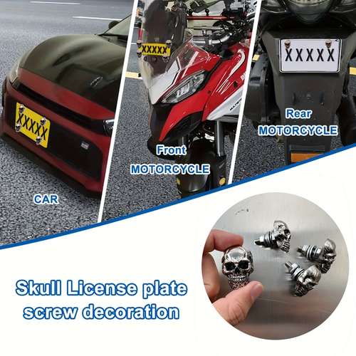 HTTMT Chrome Metal Skull Motorcycle License Plate Frame For Harley Davidson
